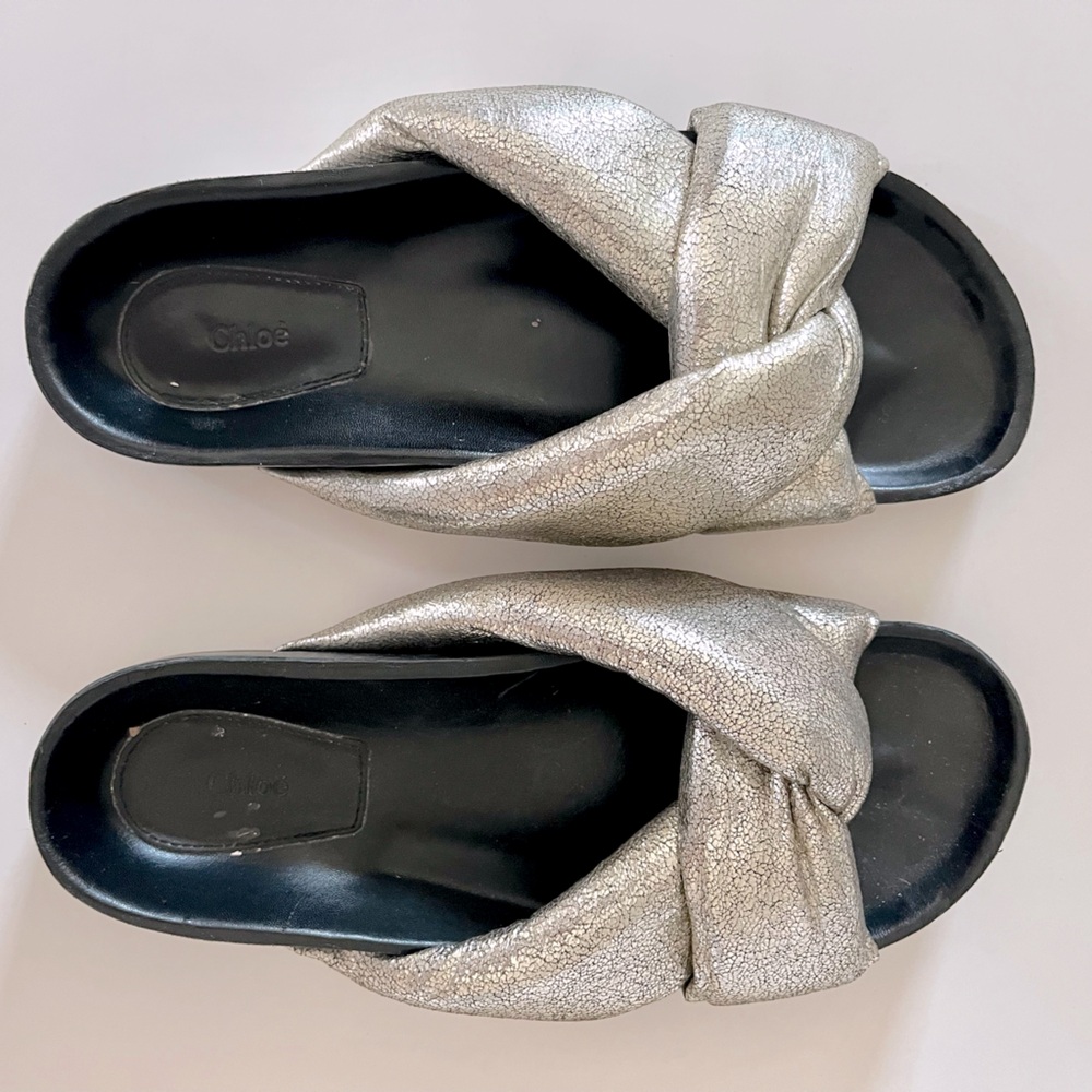 Chloe gold leather slides size 7